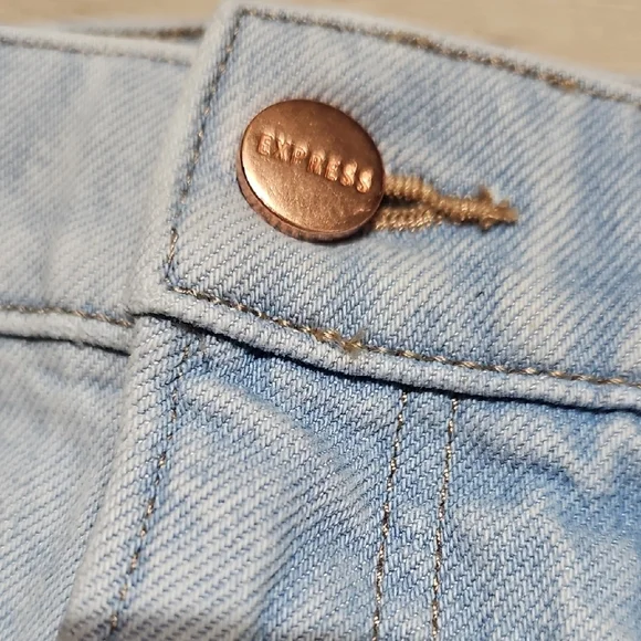 Express High Waisted Raw Hem Mini Denim Skirt - Picture 6 of 9